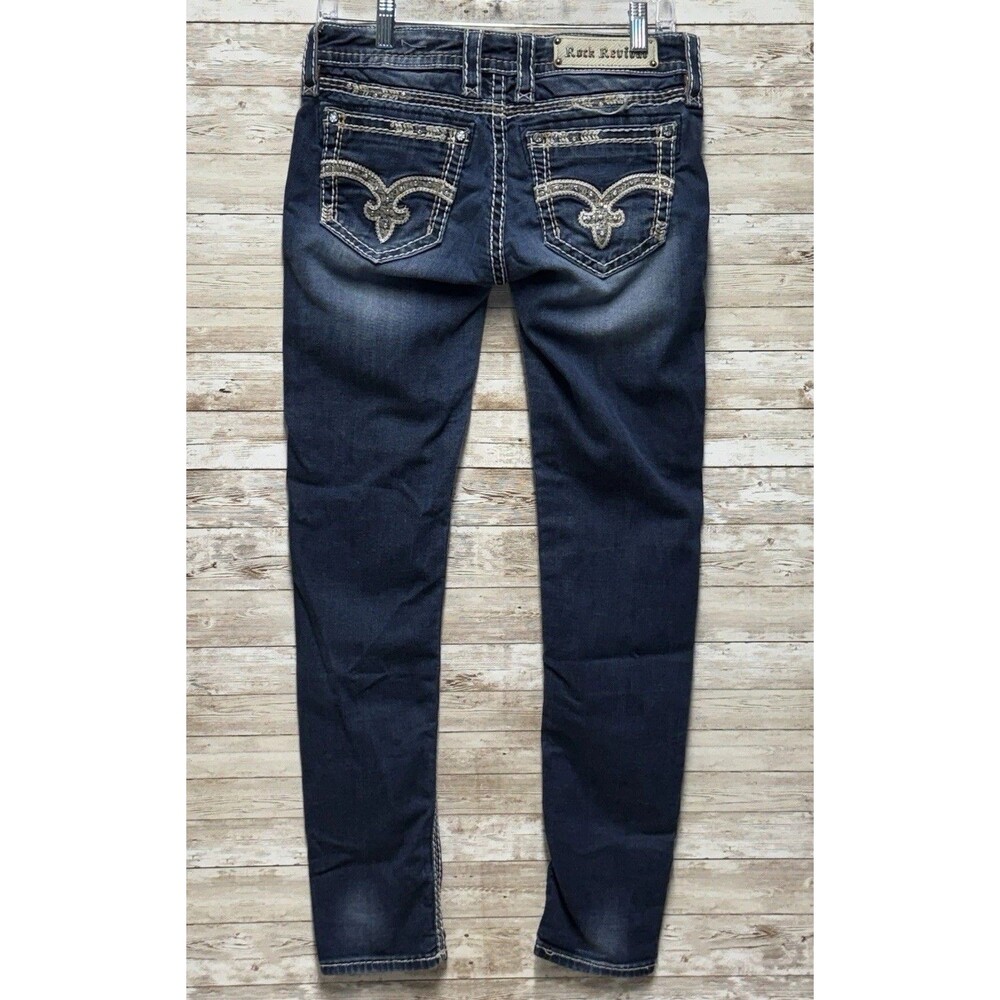 Rock Revival Womens Jeans July Cuffed Skinny Size 28 Blue Stretch Low Rise 30x30